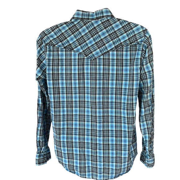 Moonshine Spirit Blue Plaid Western Slim Fit Shirt Pearl Snap Button Mens S - Picture 5 of 10